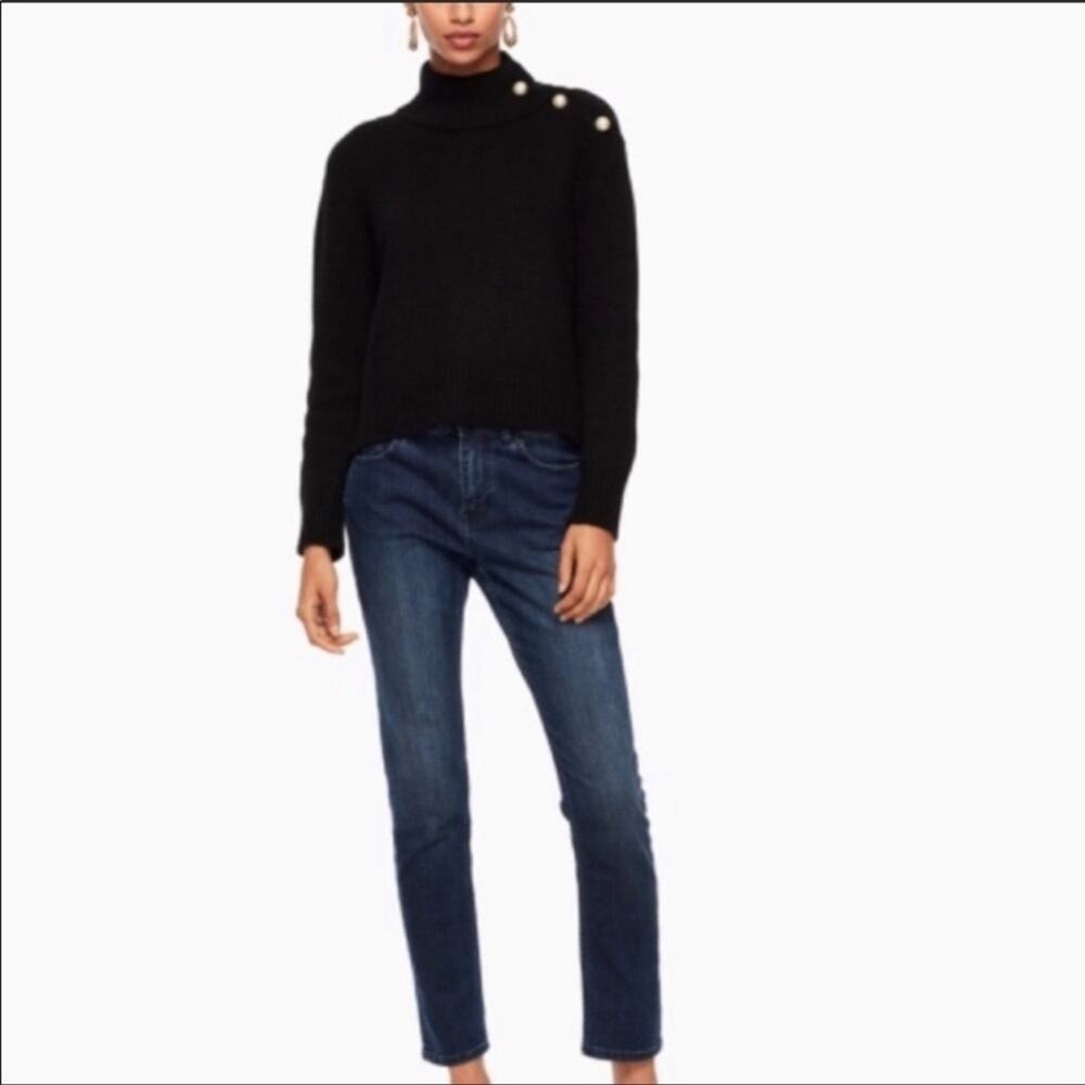SPRING SALE! Kate Spade Broome Street Lace Pearl Button Black Sweater Small - Picture 8 of 9